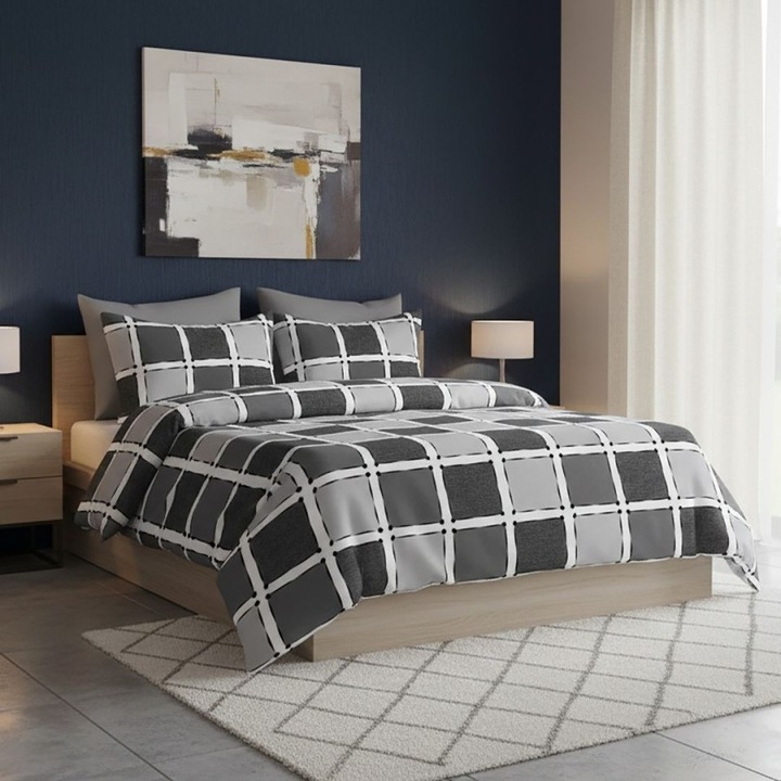 Dupla ágynemű, 4 részes, 230 x 250 cm, Különleges ágyneműk, Elvo Szürke négyzet