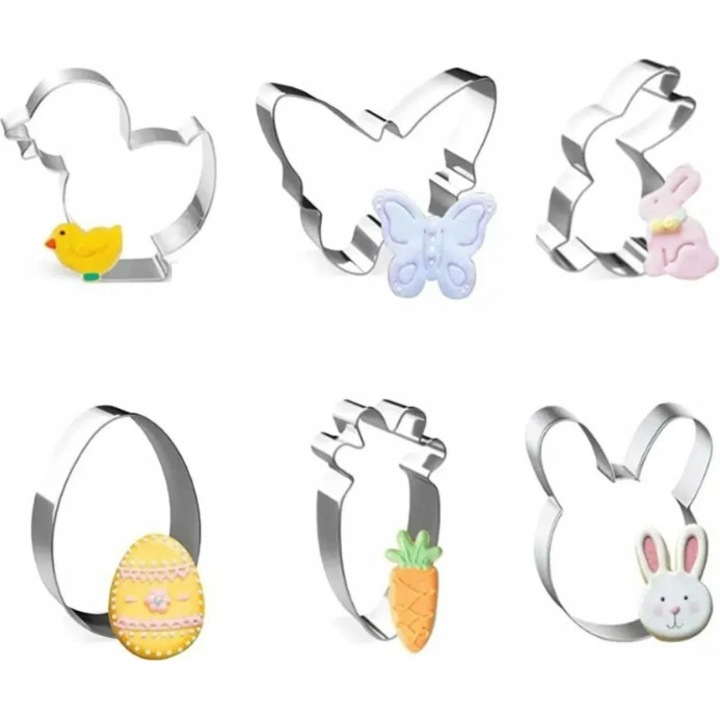 6 darabos süteménykiszúró forma készlet, húsvéti modellek, ezüst
