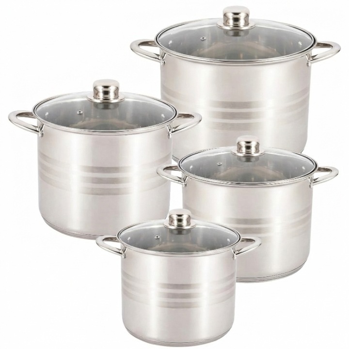 Set 8 piese, Master Koch, Otel inoxidabil, 7L / 9L / 11.5L / 13.5L, Argintiu
