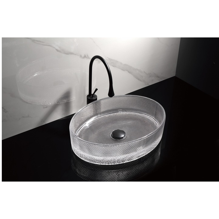 Lavoar oval din sticla transparenta Trendy’s – Design modern, 500×375 mm