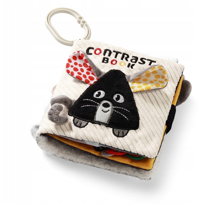 Carte senzoriala Babyono Mouse 1679, culori naturale contrastante, fosnet si elemente sonore diverse, elemente care incurajeaza prinderea, 14.5 cm, Multicolor