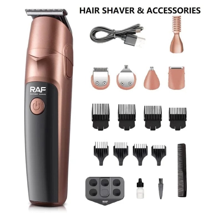 Комплект машинка за подстригване RAF R.4021, 19 в 1, тримери за брада, нос и уши, USB зареждане, преносима