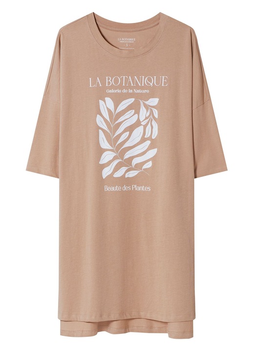 Camasa de noapte dama cu imprimeu cu crengute cu frunze si text, Henderson, Bej