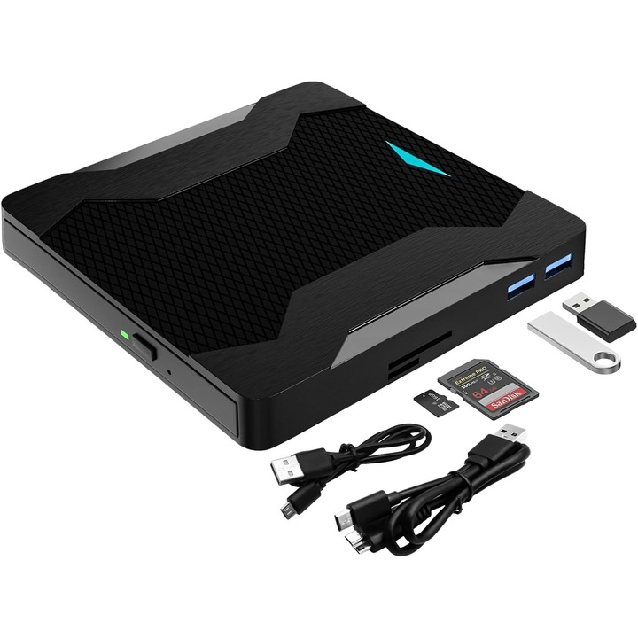 Unitate DVD externa, RUIZHI, USB 3.0 Type-C, CD/DVD Burner, 24x-8x, Negru, pentru Windows / Linux