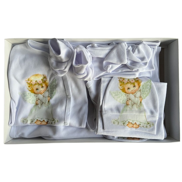 Set nou nascut de scos din spital 10 piese, Alb, 50-56 CM