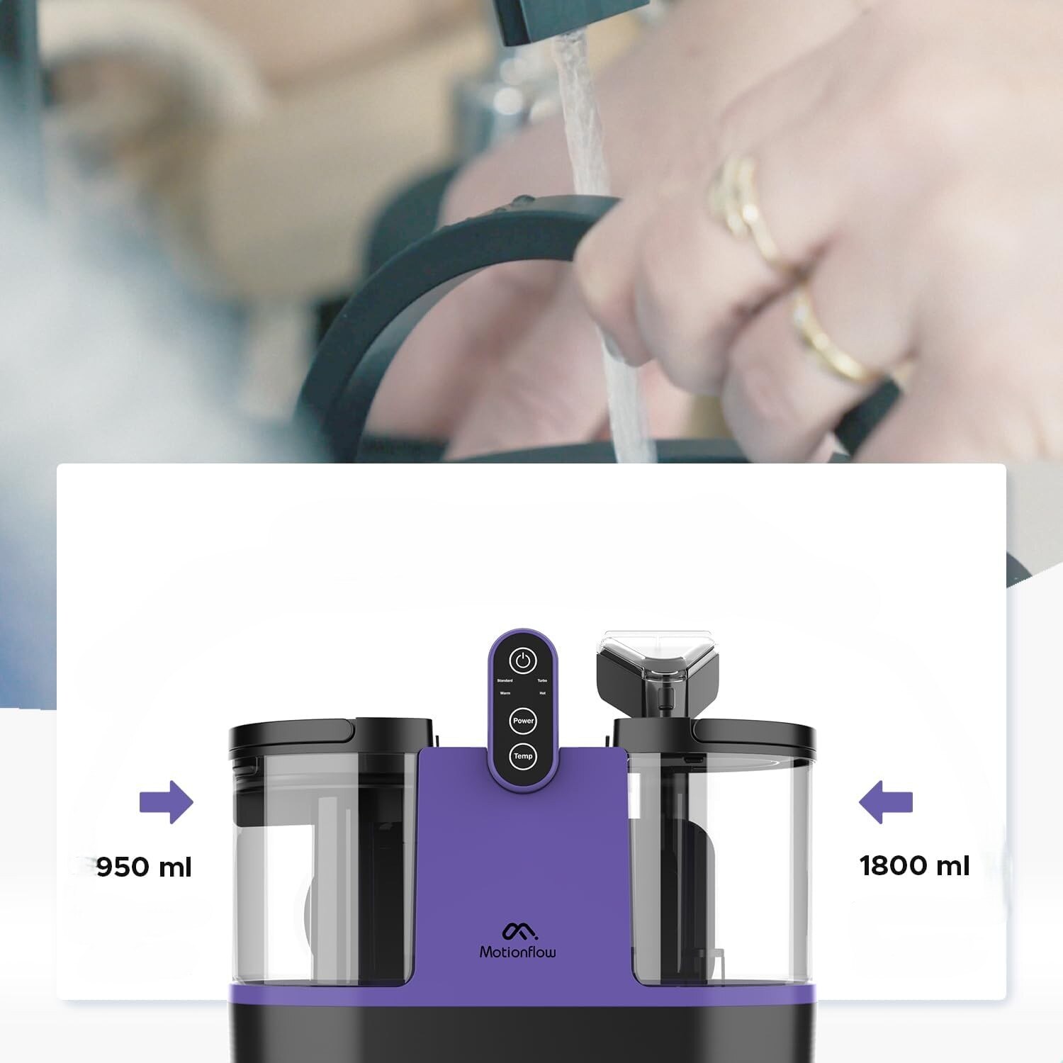 Motionflow Aspirator/Uscator pentru Covor si Tapiterie cu Functie de Incalzire – 1200 W, Covoare, Canapele, Scaune Auto si Alte Suprafete, 4 Perii Interchangeabile, Auto-Curatare