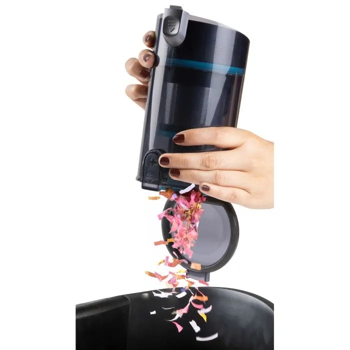 Aspirator multifunctional 2in1 fara sac si fara fir DOMO, aspirator vertical/de mana, perie cu iluminare LED, tehnologie Cyclon de filtrare, 3 trepte de putere, mod Auto, panou de control LED, afisaj digital baterie, 450 W, turcoaz