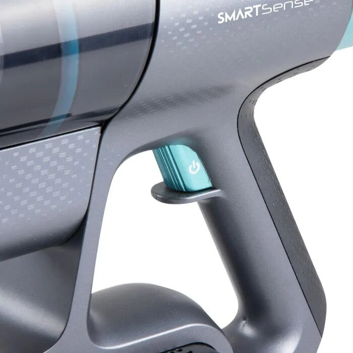 Aspirator multifunctional 2in1 fara sac si fara fir DOMO, aspirator vertical/de mana, perie cu iluminare LED, tehnologie Cyclon de filtrare, 3 trepte de putere, mod Auto, panou de control LED, afisaj digital baterie, 450 W, turcoaz