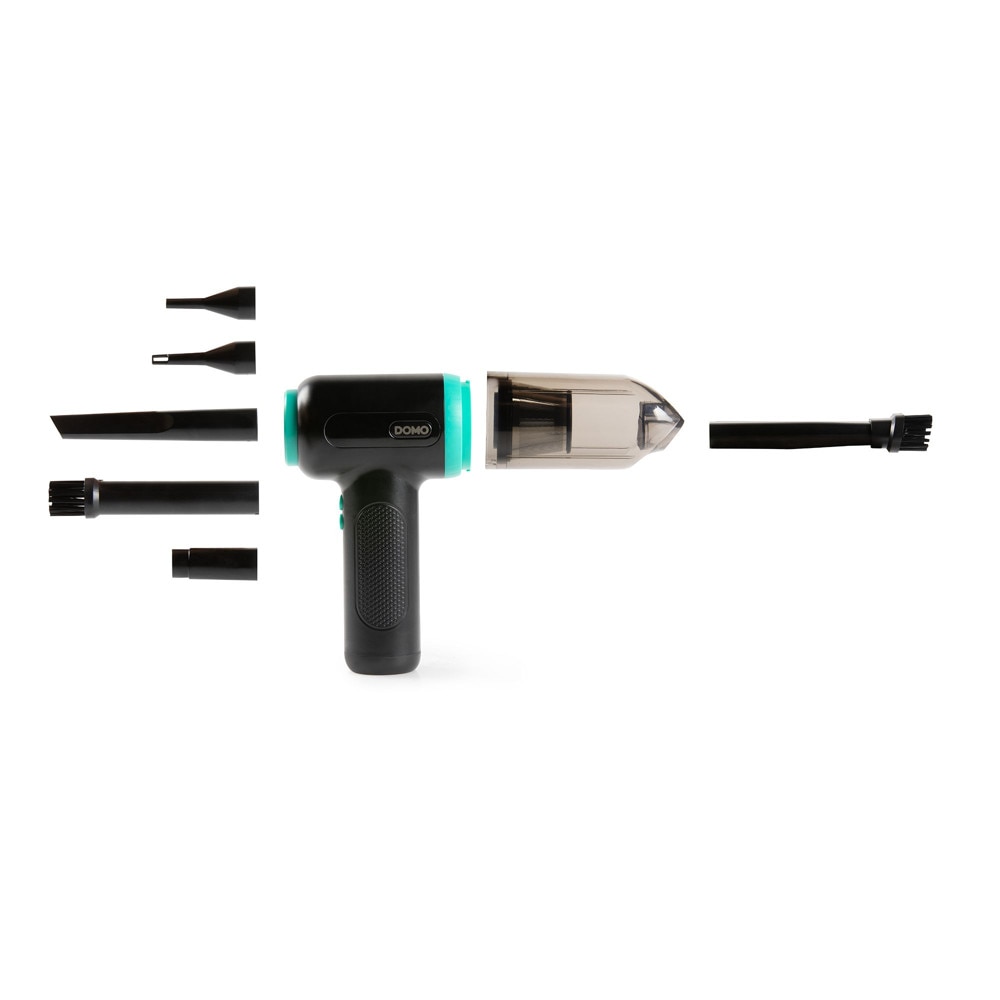 Aspirator de mana fara fir 2in1 DOMO, suflanta aer, autonomie 30 min, motor 90000 RPM, presiune aer 16 kPa, perii interschimbabile, iluminare LED, rezervor detasabil, filtru de praf lavabil, control pe maner, zgomot redus, ergonomic, negru
