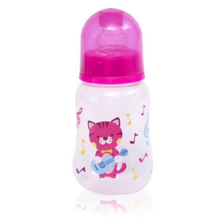 Biberon Gradat Ergonomic Lorelli Baby Care Easy Grip Feeding Bottle, Tetina din Silicon, BPA Free, Capacitate: 125 ml, Culoare Albastru, Design: PISICUTA ROZ : 0 luni+
