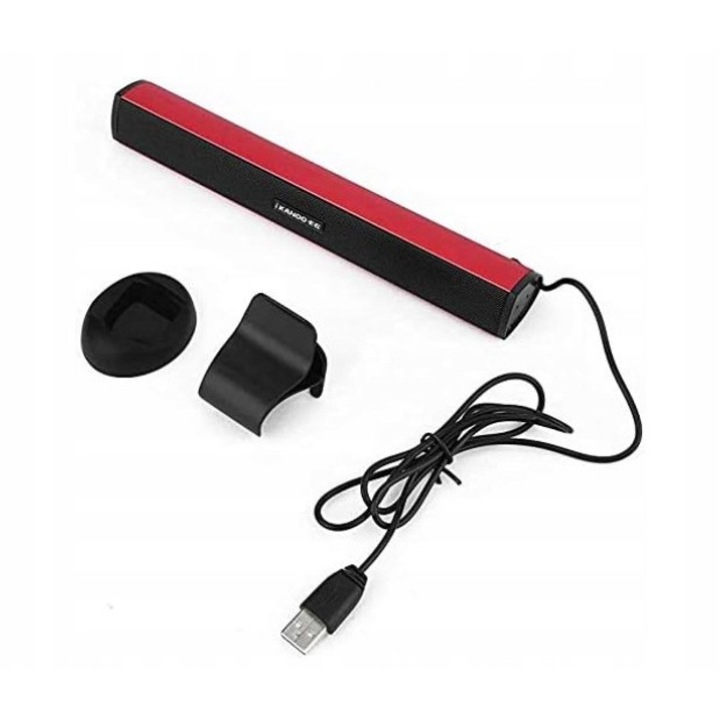 Soundbar iKanoo, USB, portabil, compatibila cu mai multe dispozitive, negru/rosu