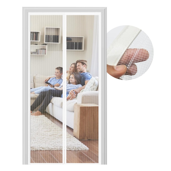 Plasa insecte usa balcon Meet Beauty cu inchidere magnetica 140 x 210 cm fara gaurire, culoare alb