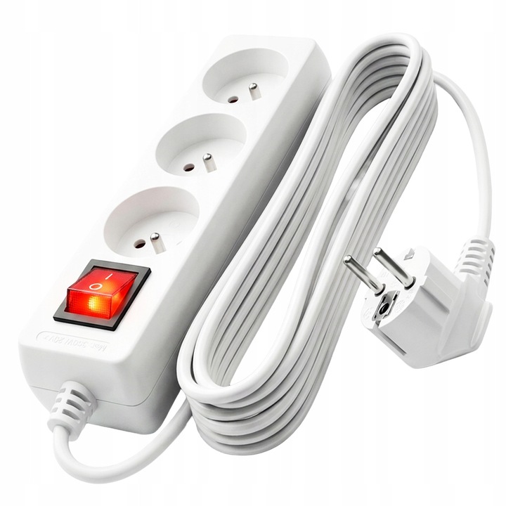 Prelungitor Vayox VA0305, cu intrerupator, 1,5M, 3 prize, 10A, IP20, protectie copii, Alb