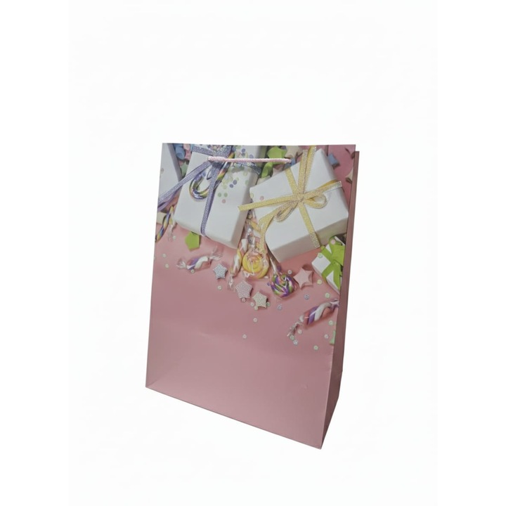 Punga cadou marimea L din carton premium, model festiv cu cadouri, bomboane si stelute, 40 x 30 x 12 cm, ELDEPO