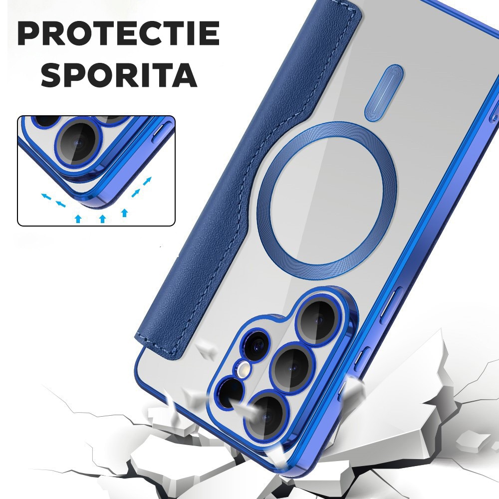 Husa tip carte pentru Samsung Galaxy S26 Ultra DaDen SmartMag, Protectie sporita, Magnet integrat, Incarcare wireless, Albastru inchis