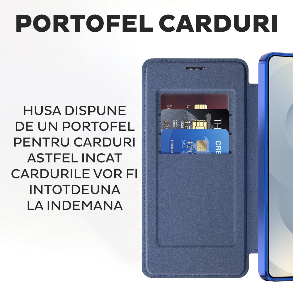 Husa tip carte pentru Samsung Galaxy S26 Ultra DaDen SmartMag, Protectie sporita, Magnet integrat, Incarcare wireless, Albastru inchis