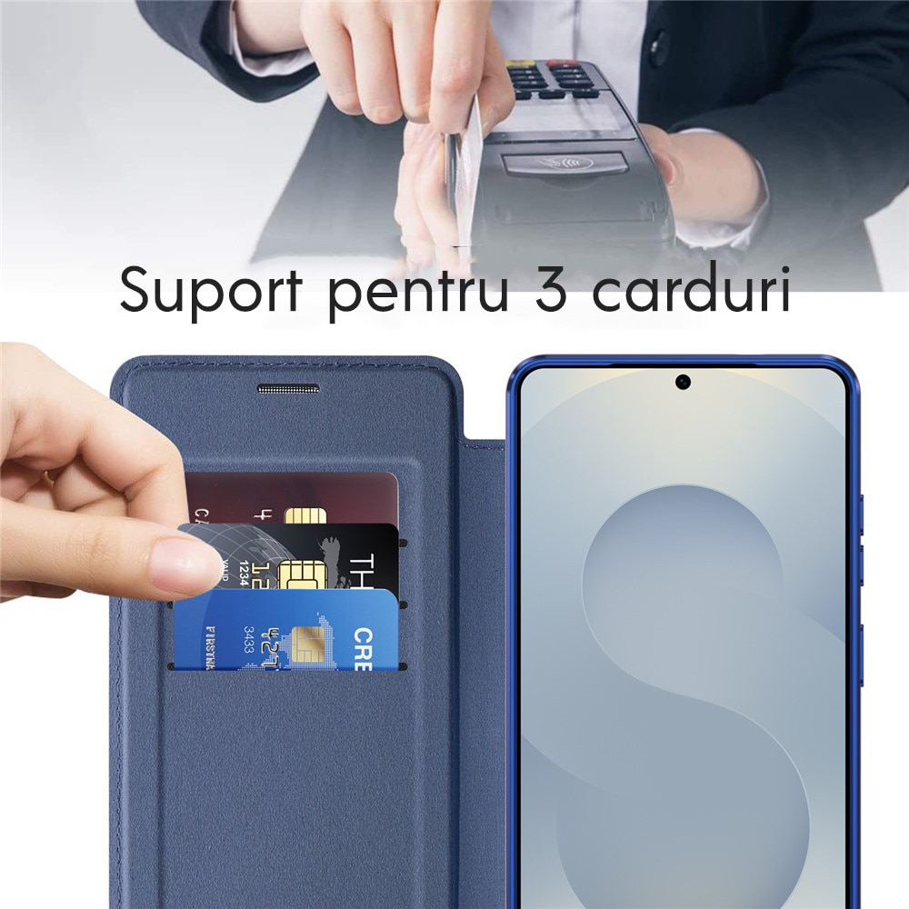Husa tip carte pentru Samsung Galaxy S26 Ultra DaDen SmartMag, Protectie sporita, Magnet integrat, Incarcare wireless, Albastru inchis