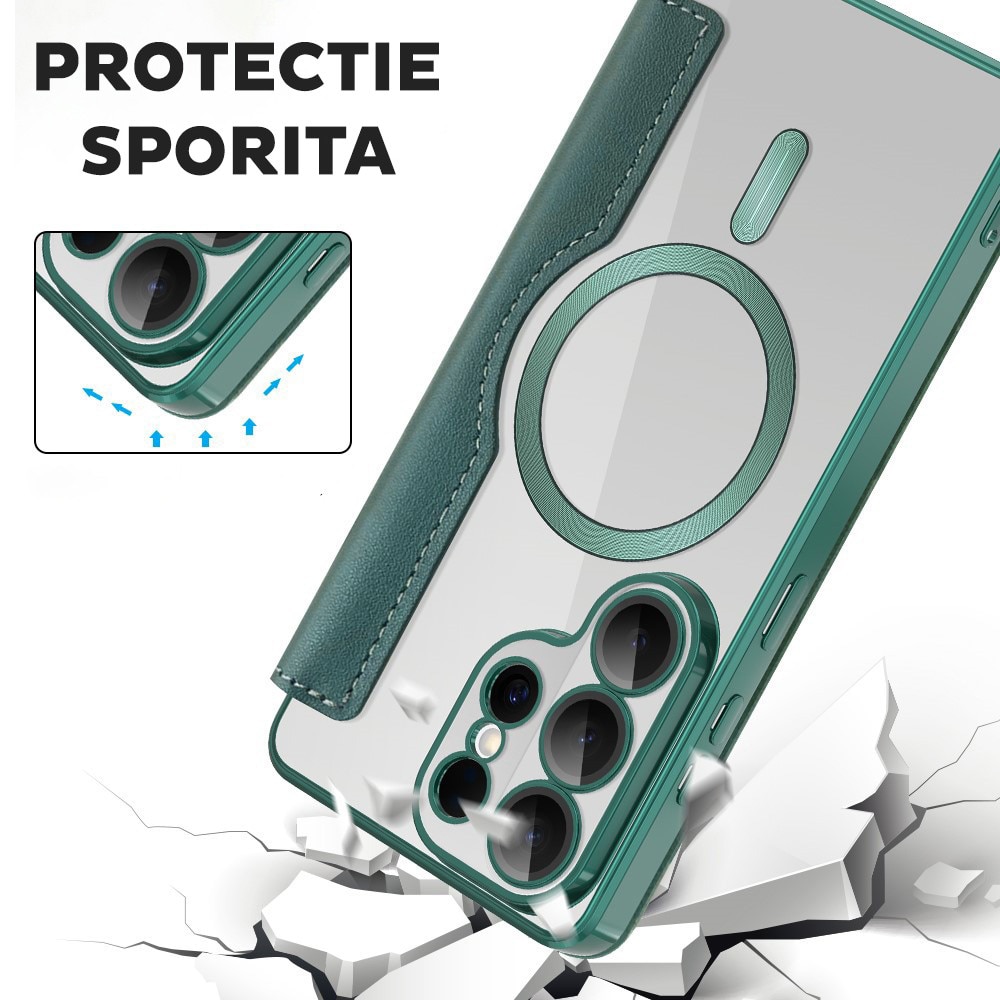 Husa tip carte pentru Samsung Galaxy S26 Ultra DaDen SmartMag, Protectie sporita, Magnet integrat, Incarcare wireless, Verde