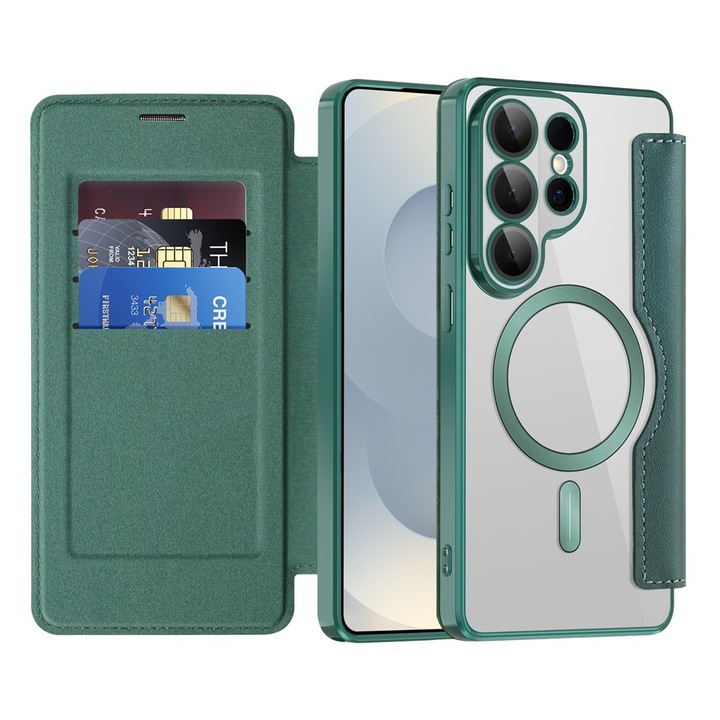 Husa tip carte pentru Samsung Galaxy S26 Ultra DaDen SmartMag, Protectie sporita, Magnet integrat, Incarcare wireless, Verde