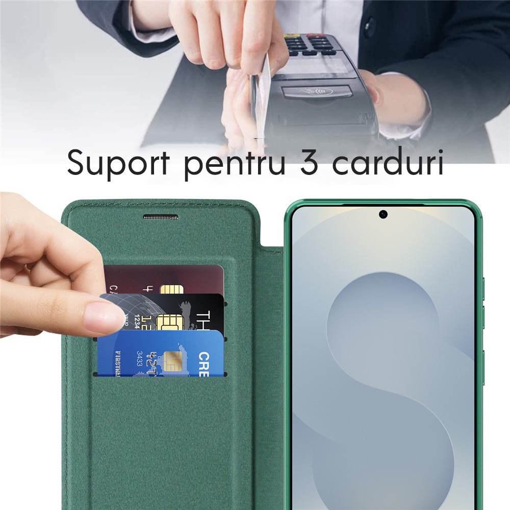 Husa tip carte pentru Samsung Galaxy S26 Ultra DaDen SmartMag, Protectie sporita, Magnet integrat, Incarcare wireless, Verde