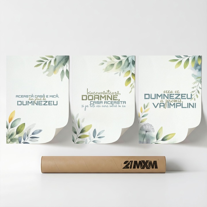 Set 3 Postere Decorative 'Binecuvantare Pentru Casa 07', Material Textil, 21MXM, A3 (29.7 x 42 cm), Fara Rama