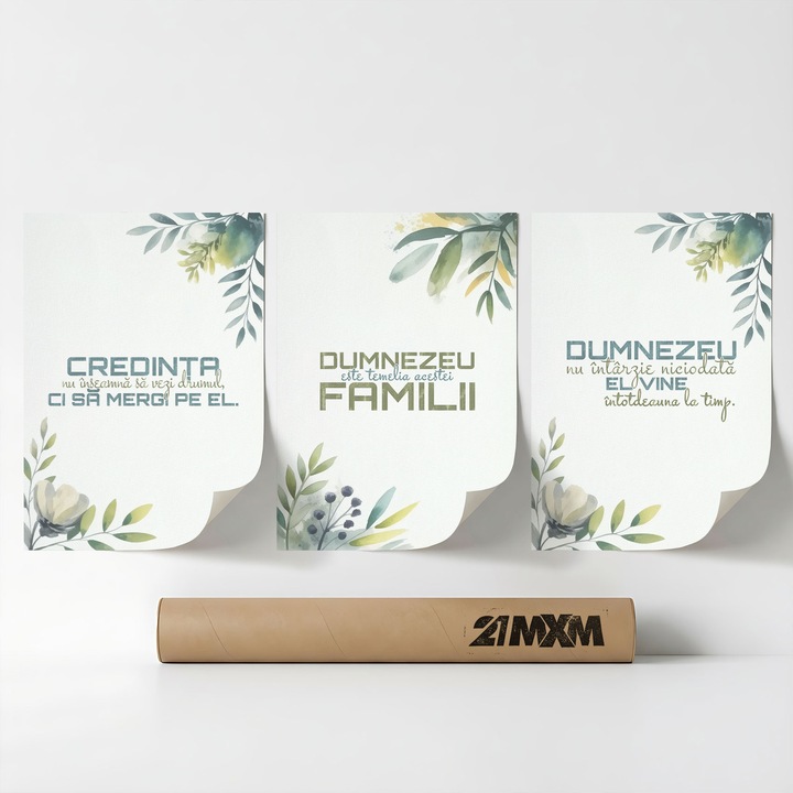 Set 3 Postere Decorative 'Binecuvantare Pentru Casa 08', Material Textil, 21MXM, A3 (29.7 x 42 cm), Fara Rama