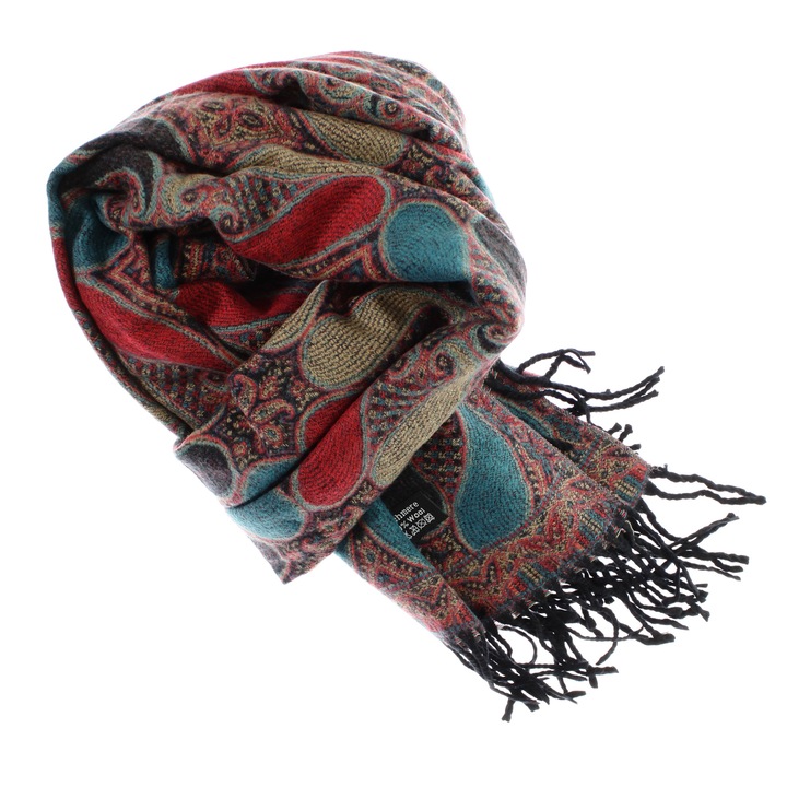 Eșarfă damă Buticcochet, lână, model stilizat, 65x190cm, multicolor