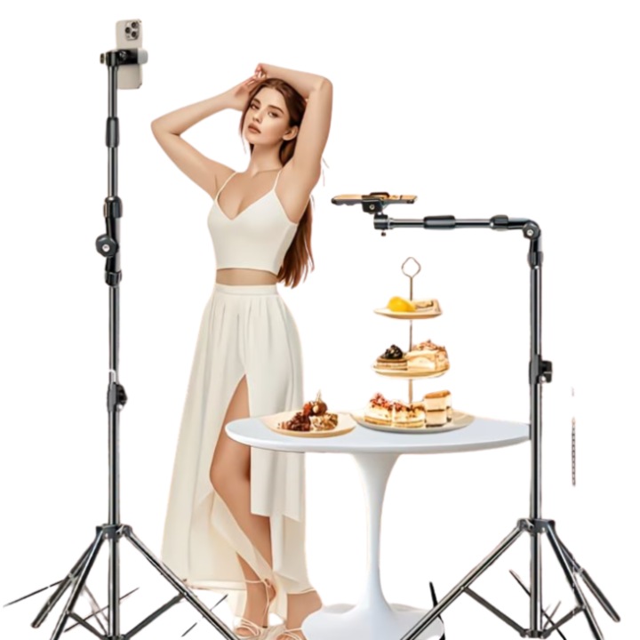 Trepied metalic reglabil 180 grade cu brat telescopic reglabil si flexibil pentru streaming, selfie - 170 cm