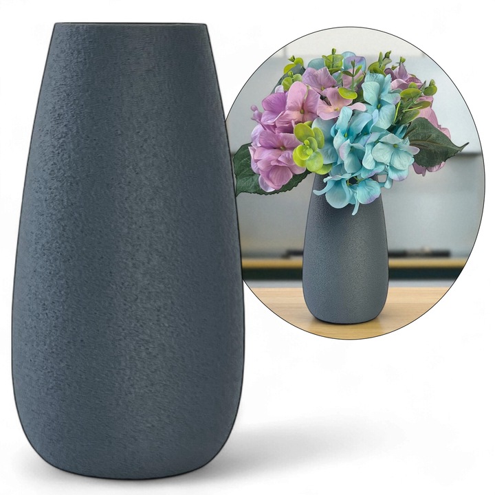 Vaza pentru flori 18 cm din PLA – moderna, rezistenta la impact, cu insert etans – Antracit