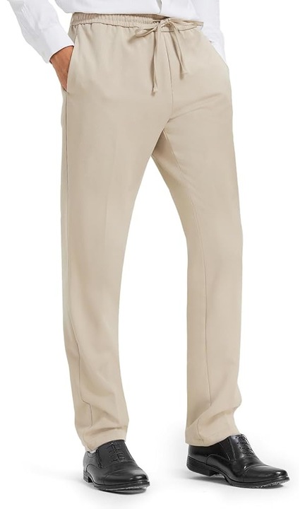 Pantaloni eleganti barbati Zylioo, Slim Fit, lungime extra, material elastic antsifonare, pentru barbati inalti, Khaki, Kaki