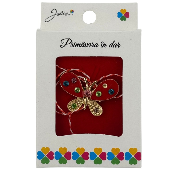 Márciuska Bross Kicsi Dobozban, Jolie, Bross Mérete 2.5-3cm, Anyaga Fém, Modell Piros Pillangó