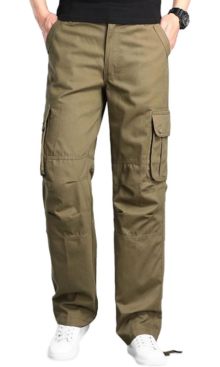 Pantaloni cargo pentru barbati, mari, talie elastica, 6 buzunare, bumbac 100%, confortabili pentru munca, drumetii si aventura, Inchis, 4XL, Verde masliniu, 4XL