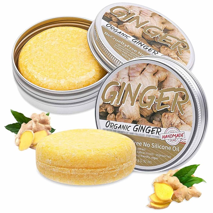 Sampon Sapun pentru Cresterea Parului Ginger, Formula Naturala Organica impotriva Caderii Parului, Promoveaza Recresterea Parului, 60g