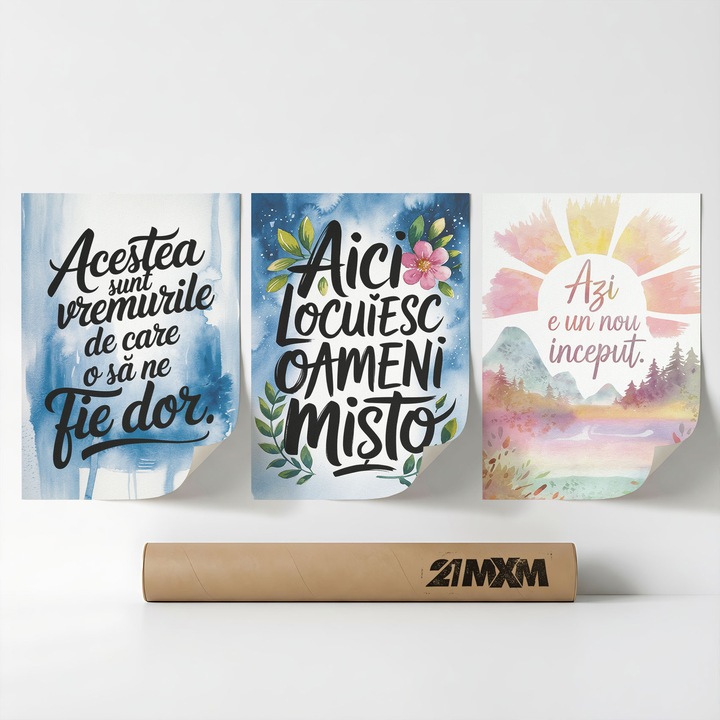 Комплект от 3 декоративни плаката 'Житейски послания 01', текстилен материал, 21MXM, A3 (29.7 x 42 см), без рамка