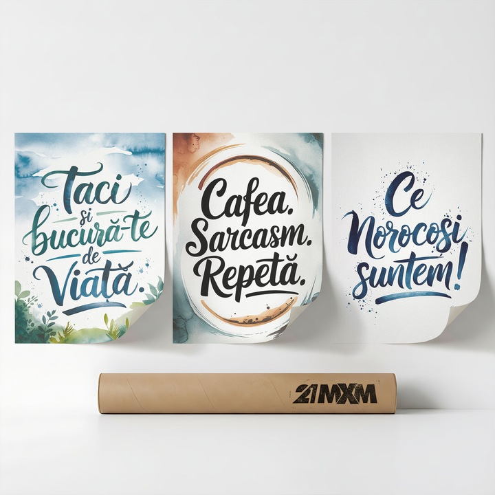 Комплект от 3 декоративни плаката 'Житейски послания 02', текстилен материал, 21MXM, 30 x 40 см, без рамка