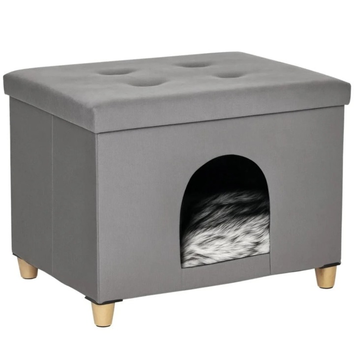 Taburet otoman pentru pisici, 2 in 1, gri