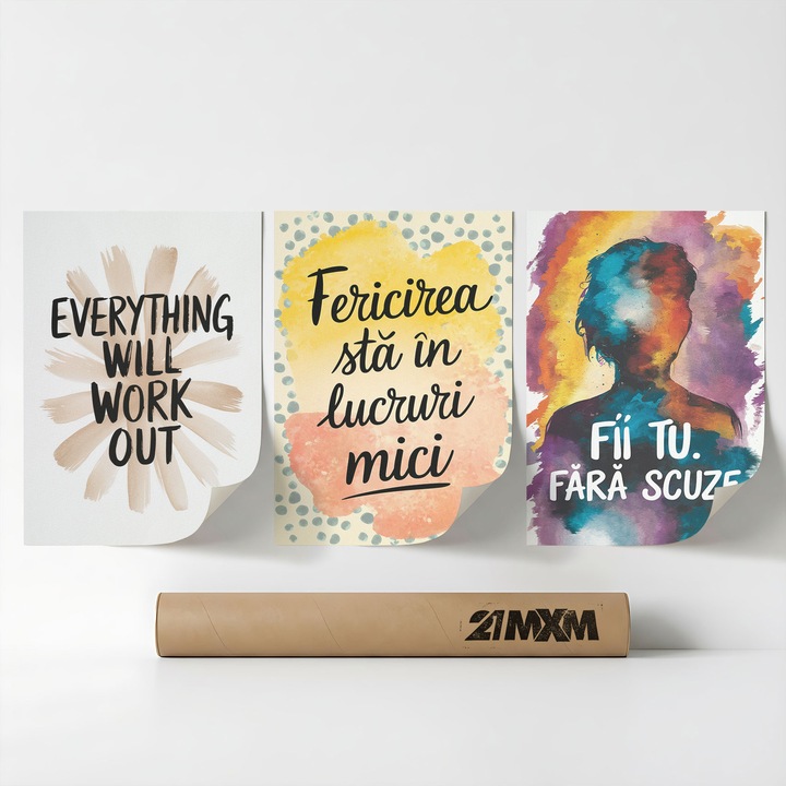 Комплект от 3 декоративни постера 'Житейски послания 04', текстилен материал, 21MXM, A3 (29.7 x 42 см), без рамка