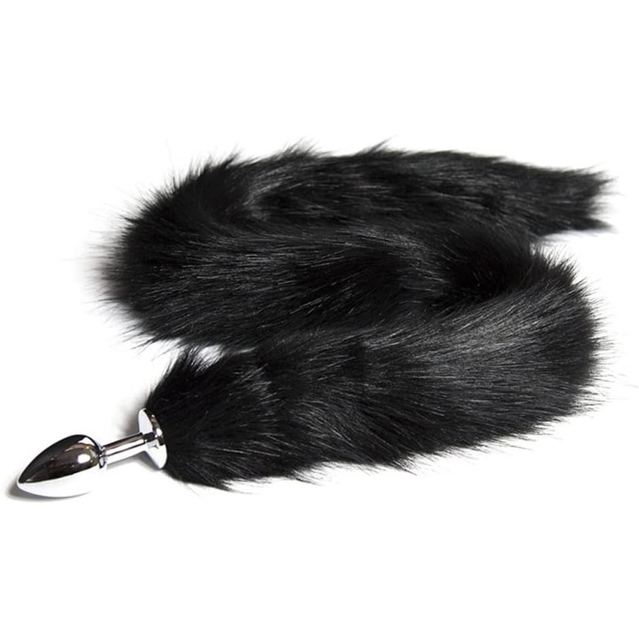 Plug anal, MingZhi®，cosplay lung coada vulpii, plug anal push-in, jucarie sexuala pentru adulti, potrivit pentru incepatori, utilizatori avansati si cupluri masculine si feminine, negru