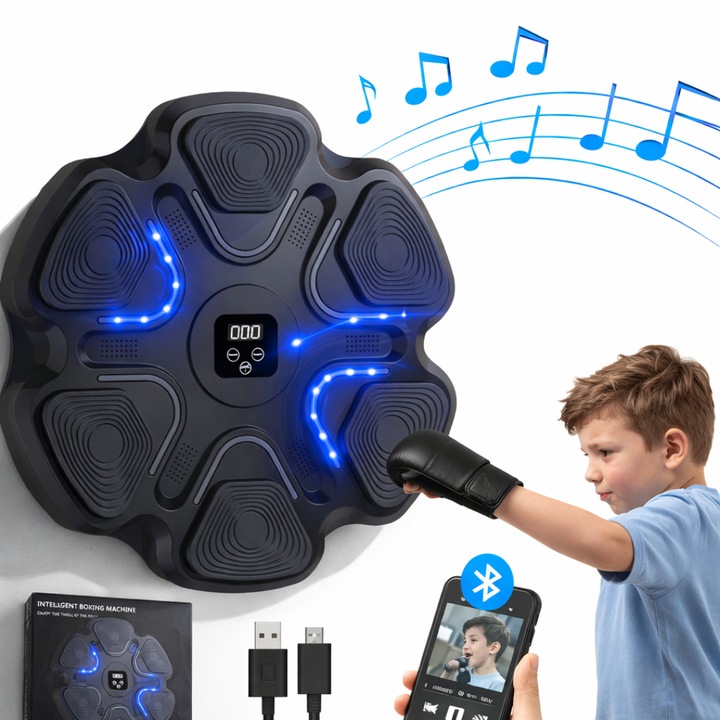 Macvi elektronikus boksz célpont, 10 edzésmód, Bluetooth, sztereó hangszórók, 1200 mAh, otthoni és edzőtermi használatra