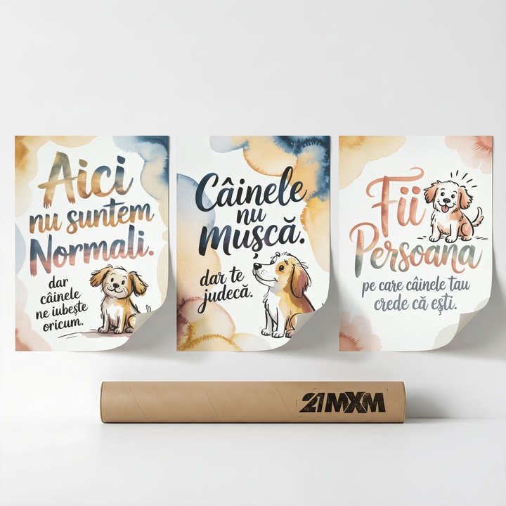 Комплект от 3 декоративни плаката 'Къщата на кучето 02', текстилен материал, 21MXM, 30 x 40 см, без рамка