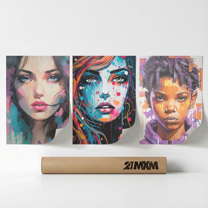 Комплект от 3 декоративни постера 'Modern Portraits 07', текстилен материал, 21MXM, 30 x 40 см, без рамка