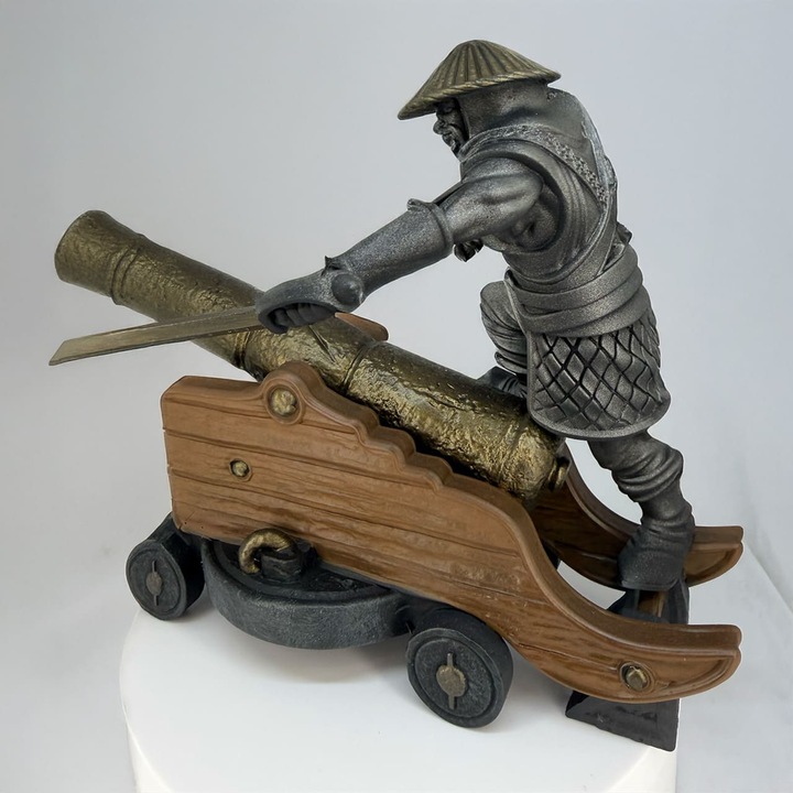 Tematikus makett, ágyú és tábornok figura, kézműves kidolgozás, gyanta, kézzel festett