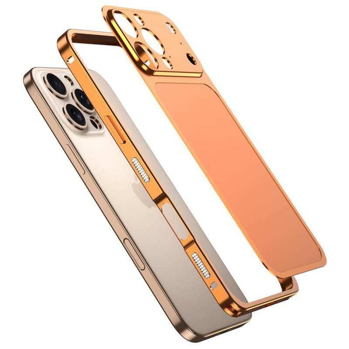 Carcasa Metalica, Flippy, Compatibila Apple iPhone 14 Pro, Creeaza Aspect de iPhone 17 Pro, Unibody Mat, Rezistenta la Zgarieturi, Portocaliu