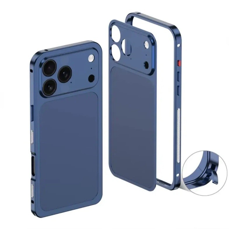 Carcasa Metalica, Flippy, Compatibila Apple iPhone 14 Pro, Creeaza Aspect de iPhone 17 Pro, Unibody Mat, Rezistenta la Zgarieturi, Albastru