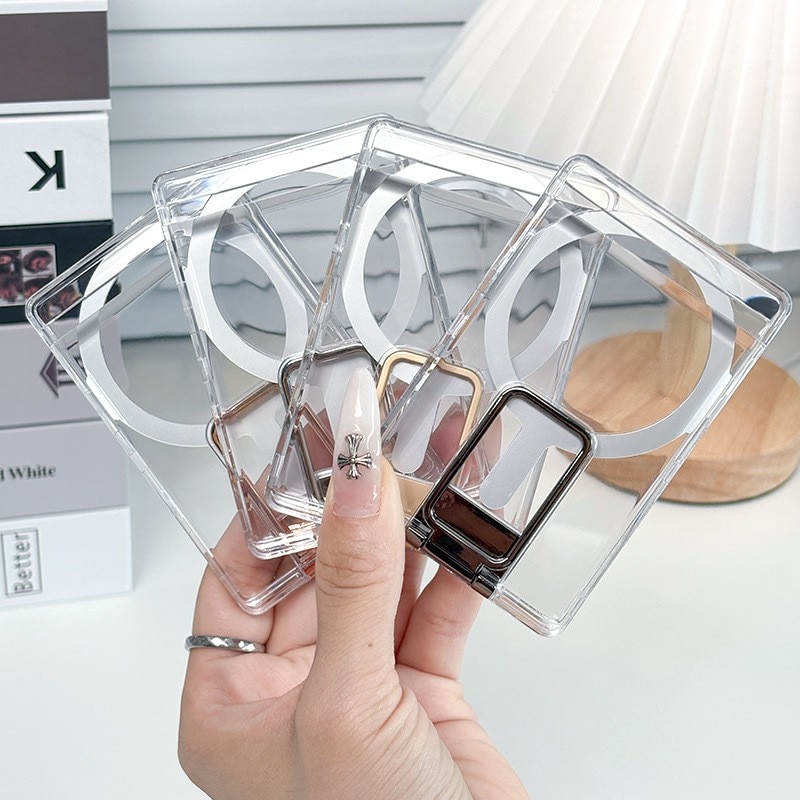 Husa pentru Carduri, Flippy, Compatibil cu Telefon Apple Magsafe, Accesoriu pentru Husa MagSafe, cu Suport Pliabil Argintiu, Transparent
