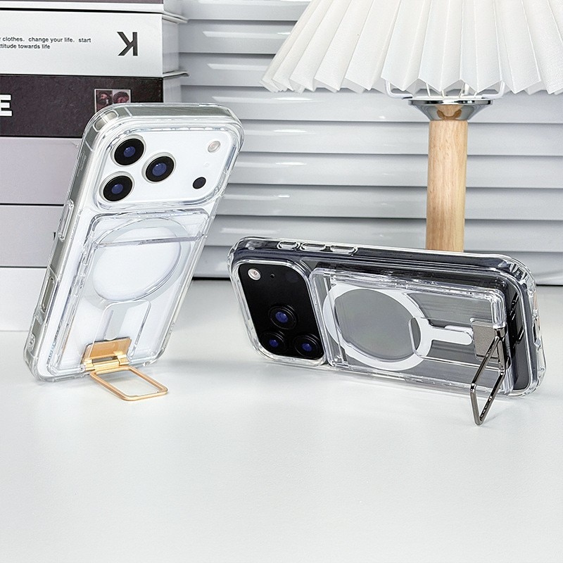Husa pentru Carduri, Flippy, Compatibil cu Telefon Apple Magsafe, Accesoriu pentru Husa MagSafe, cu Suport Pliabil Argintiu, Transparent