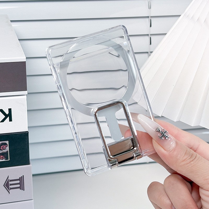 Husa pentru Carduri, Flippy, Compatibil cu Telefon Apple Magsafe, Accesoriu pentru Husa MagSafe, cu Suport Pliabil Argintiu, Transparent