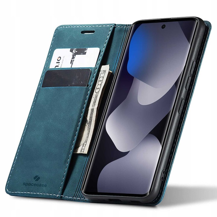 Etui portofel Spacecase Wallet cu clapa si buzunar pentru POCO M8 / Redmi Note 15 4G/5G, ecologic, albastru