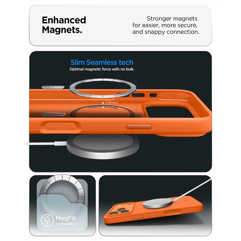 Husa Spigen Silicone Fit cu MagSafe compatibila cu iPhone 17 Pro, Portocaliu