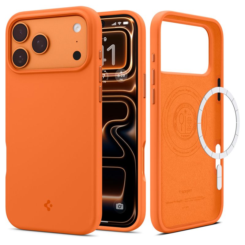 Husa Spigen Silicone Fit cu MagSafe compatibila cu iPhone 17 Pro, Portocaliu